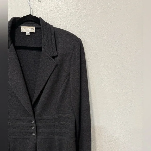 St. John Collection Santana Knit Jacket Pants wide leg Set Black Wool Blend - Picture 3 of 16